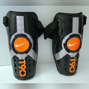 Nike T90 Black Orange Soccer Football Adult Shin Guards with Straps